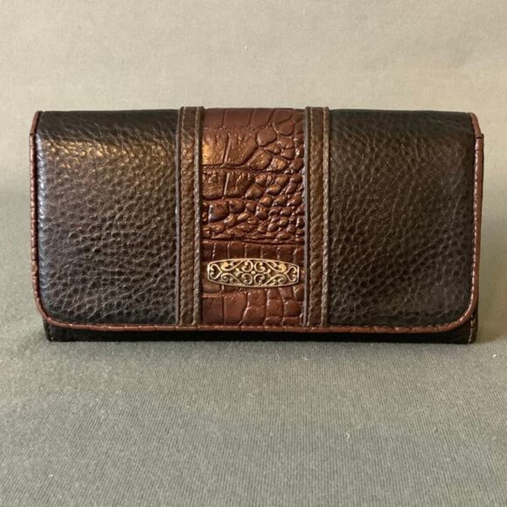 Brighton Tri-Fold Black &‎ Brown Trim Wallet, Clutch Style Leather